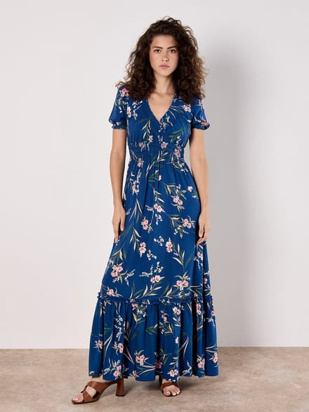 Maxijurk met bloemenprint en smockdetails