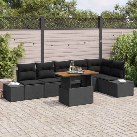 vidaXL Tuin Eettafel Set met kussen 7 pcs Zwart en Bruin