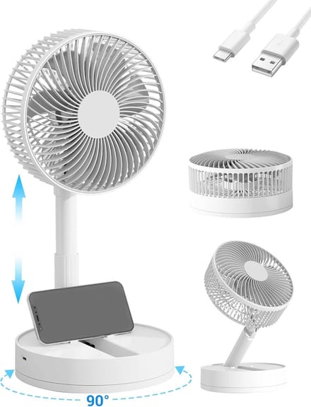 8 Inch Tafelventilator - Oplaadbaar - 4 Snelheden - 8 Uur Timer - 90° Draaiend - 24 Uur Gebruik - Wit