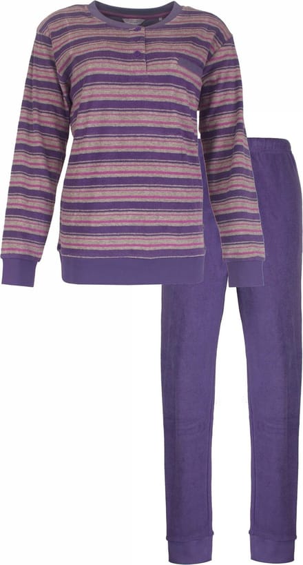 Tenderness Dames Pyjama - Badstof - Gestreept Dessin - Paars - Maat L