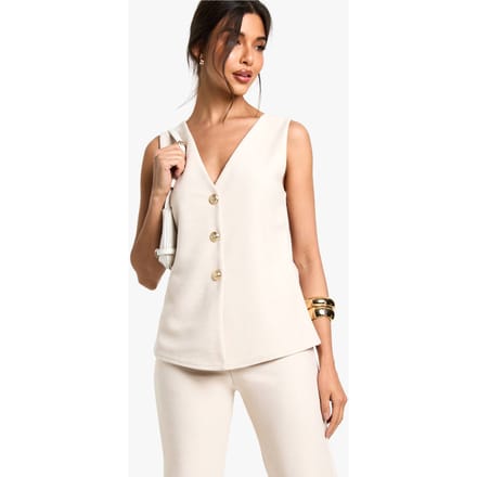 boohoo Dames Gestructureerd vest met knoopsluiting, V-hals en lange snit | Creme | Maat: 38