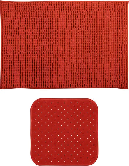 MSV Douche anti-slip mat en droogloop mat - Sevilla badkamer set - rubber/microvezel - terracotta