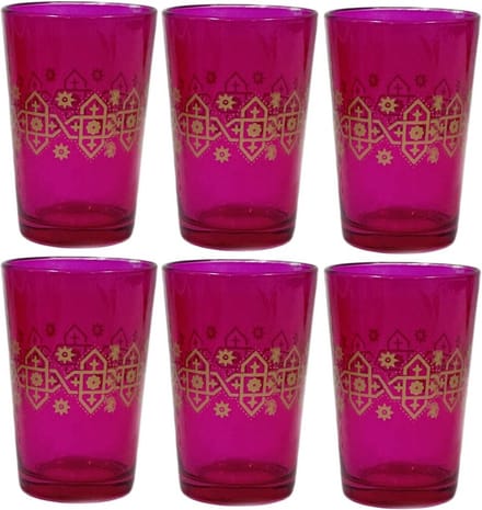 Roze oosterse glazen - goud patronen- Set 6 glazen