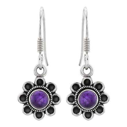WeLoveSilver - zilveren oorhangers - bloem design - amethyst steen