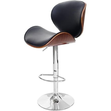 Foxrock barkruk, barkruk, houten gebogen hout retro design ~ walnoot look, kunstleer zwart