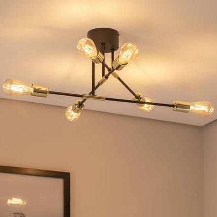 Luminex Flame Plafondlamp Zwart Goud 6xE27 Modern