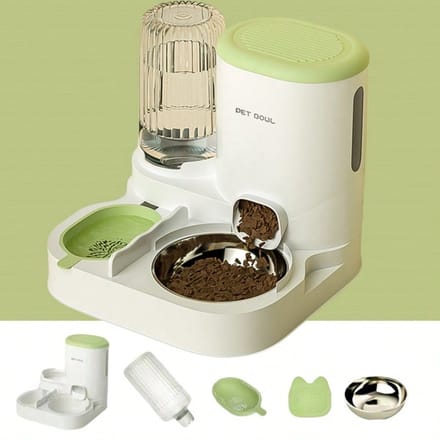 Dispenser Set - Afneembaar, Wasbaar, Automatisch Voerstation, Binnen Kattenvoerbak groen