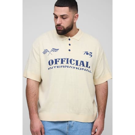 Plus Oversized Official Moto Short Sleeve Knitted Polo | Stone | Size 2XL