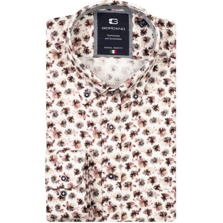 Giordano Overhemd Brando Flower Pattern Soft Brushed Twill Deep Mauve / male