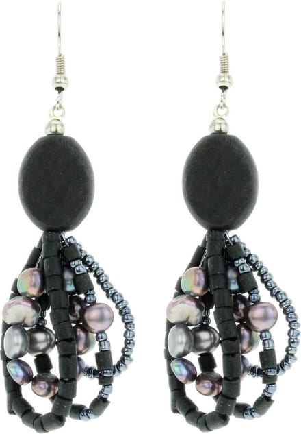 Behave - Oorhangers met houten en parelaccenten - etnisch boho chic
