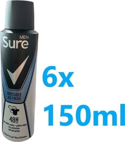 Sure - Rexona Men - Invisible Ice - Deodorant - 6 x 150 ml - Voordeelverpakking