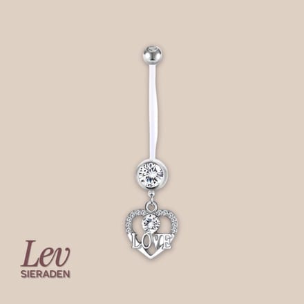 Lev Sieraden - 1.6x38mm Zwangerschapspiercing - Love hanger - UV acryl piercing - PTFE/Bioplast/Bioflex