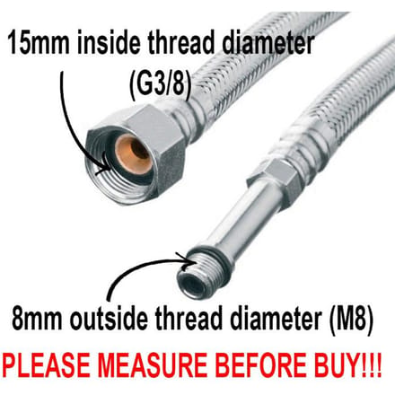 Flexibele Staalgevlochten Slang M8X3/8   Lengte 35 Cm