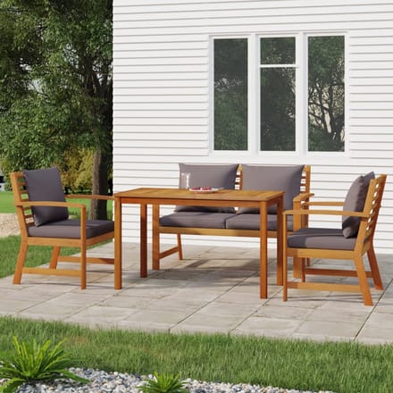 vidaXL - 4-delige - Tuinset - met - kussens - massief - acaciahout