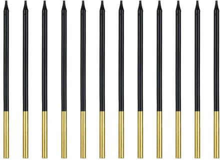 PartyDeco Kaarsen Zwart/Goud 12/pcs