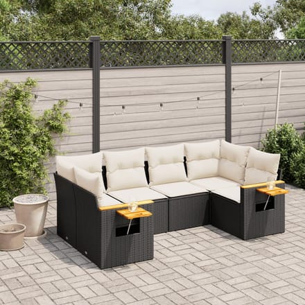 vidaXL - 6-delige - Loungeset - met - kussens - poly - rattan - zwart
