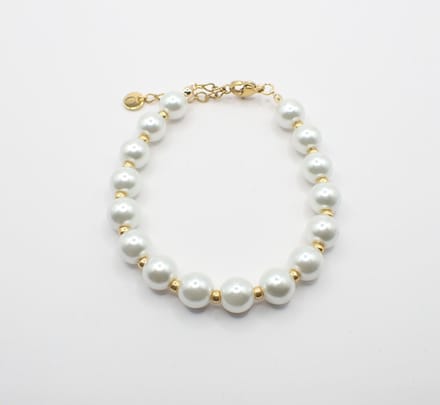 Colure® armband glasparels white 8mm gouden Miyuki gecombineerd