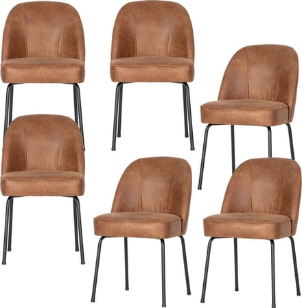 WOOOD Vogue Eetkamerstoelen - Leer - Cognac - Set van 6