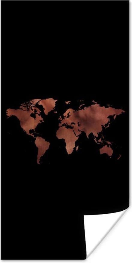 Wereldkaarten - Wereldkaart - Leer - Zwart - 80x160 cm
