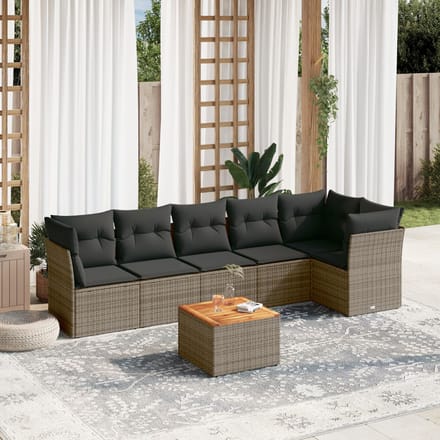 vidaXL - 7-delige - Loungeset - met - kussens - poly - rattan - grijs