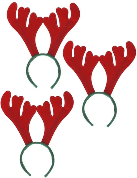 3x Rendier diadeem rood met groen