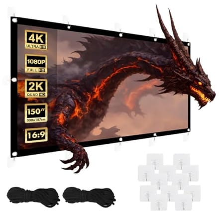 Draagbaar Projectiescherm 150 inch - Premium Polyester Scherm met 25mm Zwarte Rand en 179° Kijkhoek