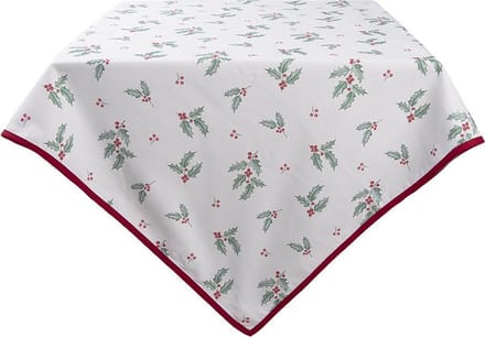 Clayre & Eef Tafelkleed 150x150 cm Wit Rood Katoen Vierkant Hulstbladeren Tafellaken