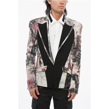 Gestreept linnen blazer met centrale opening, revers en 1 knoop in veelkleurig
