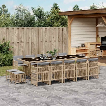 vidaXL - 15-delige - Tuinset - met - kussens - poly - rattan - gemengd - beige