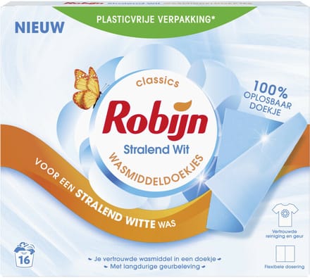 Robijn - Wasmiddeldoekjes Stralend Wit - 5 x 16 stuks - Voordeelverpakking