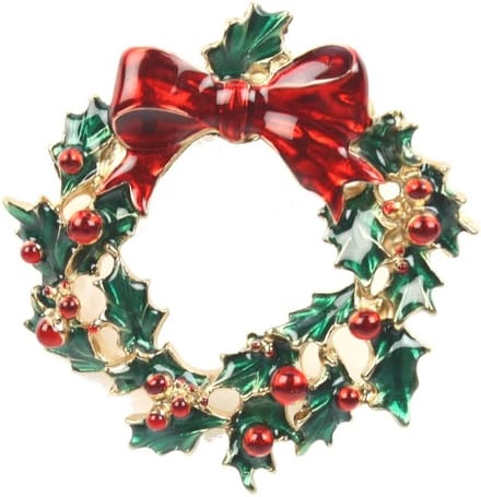 Broche Kerstkrans met rode strik Ø5x1cm