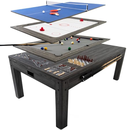 7-in-1 speeltafel 7ft - grijs houtlook - incl. accessoires - afgeronde