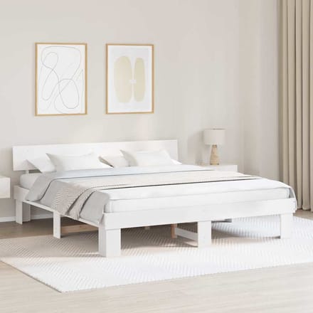 vidaXL - Bedframe - met - hoofdeinde - Wit - 180 - x - 200 - cm - Massief - grenenhout