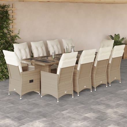 vidaXL - 11-delige - Bistroset - met - kussens - poly - rattan - beige