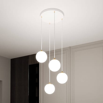 EMIBIG LIGHTING Hanglamp Royal, 4-lamps, opaalwit/wit, glas, E14