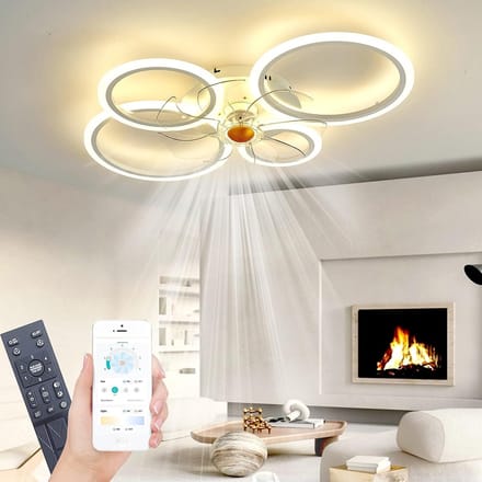 4 Ringen Plafondventilator - Dimbaar Met Afstandsbediening & APP - Wit - 6 Snelheden - Smart lamp - Moderne Ventilator