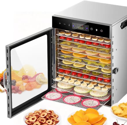 Lunekiss Voedseldroger 12 Trays RVS304 800W – Dehydrator 30-90°C – 24u Timer – Kijkvenster – Touchscreen – Licht – Jerky