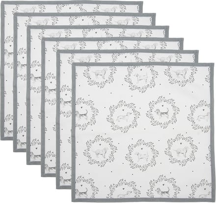 Clayre & Eef Servetten Katoen Set van 6 40x40 cm Wit Grijs Katoen Hond