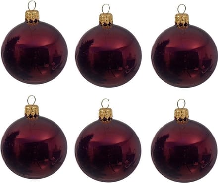 Decoris Kerstballen set - 6x stuks - donker rood - glas - 6 cm - glans - kerstversiering - ophanglintje