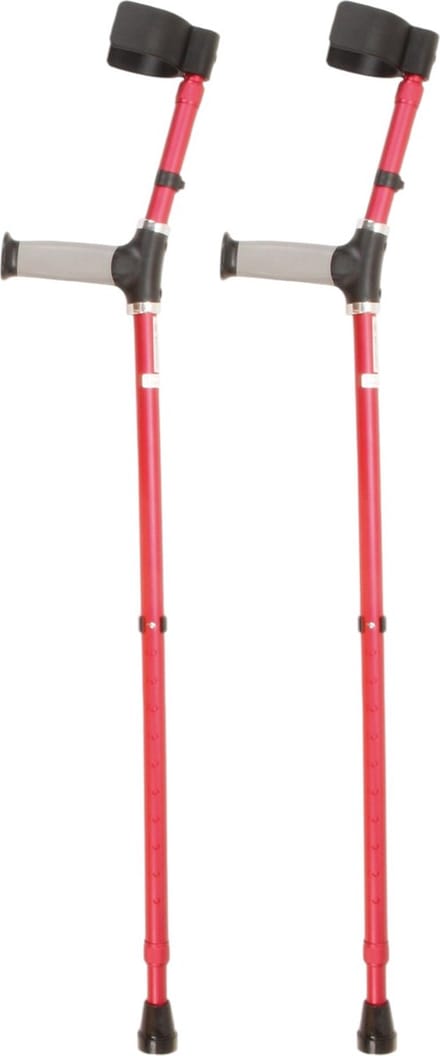 Premis - Elleboogkrukken - Softgrip Handvatten - Verstelbaar 75-100 cm - Paar - Open manchet - Mat Rood