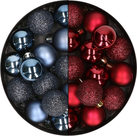 Decoris Mini kerstballen - 14x st - donkerrood - D3 cm - kunststof - kerstversiering