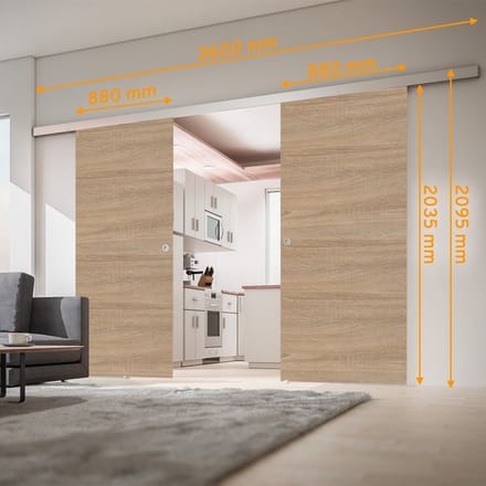 Schulte complete dubbele schuifdeur - 176x203 - eiken decor -vierkant greep-dubbele softclose