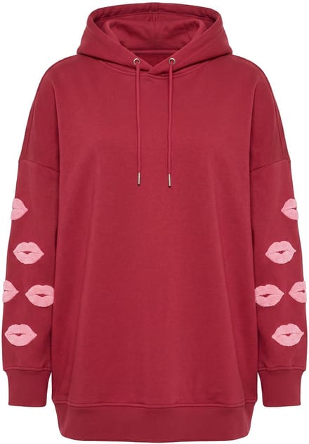 Studio Untold - Dames - Hoodie Groot model Kussen Trui met capuchon - Donkerrood - Maat 54+