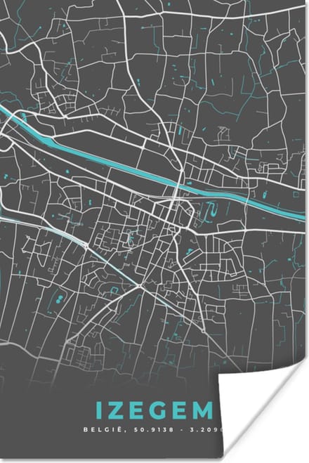 Poster België – Izegem – Stadskaart – Kaart – Blauw – Plattegrond - 40x60 cm