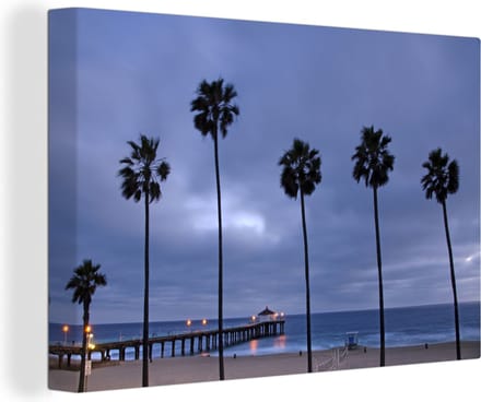 Canvas Schilderij Palmboom - Strand - Amerika - 30x20 cm - Wanddecoratie