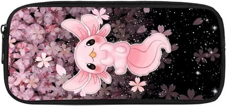 Etui met axolotl en kersenbloesem motief - groot formaat, lichtgewicht en met rits