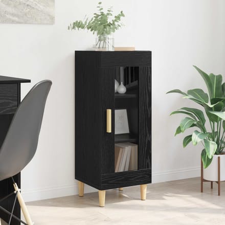 vidaXL - Dressoir - Zwart - Eiken - 34.5 - x - 32.5 - x - 90 - cm - Bewerkt - hout