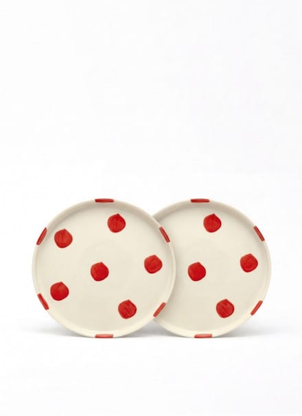 vtwonen - Borden - Lunchbord - Stippen - Rood - Set van 2 - Keramiek - 20cm