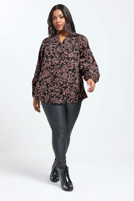 Yours Bruine Bouse Met Bloemenprint En Studs Size 44
