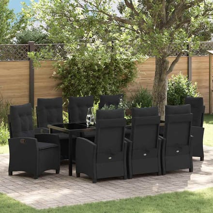 vidaXL - Tuin - Eettafel - Set - 9 - st - Zwart - poly - rattan
